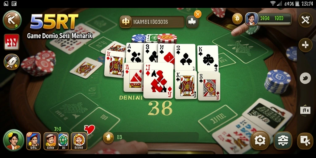 Screenshot gameplay 55RT menampilkan keseruan bermain Domino bersama teman.