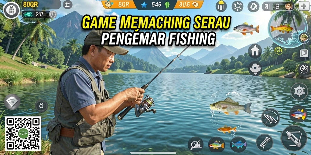 Gameplay seru 8QR saat memancing ikan di danau.