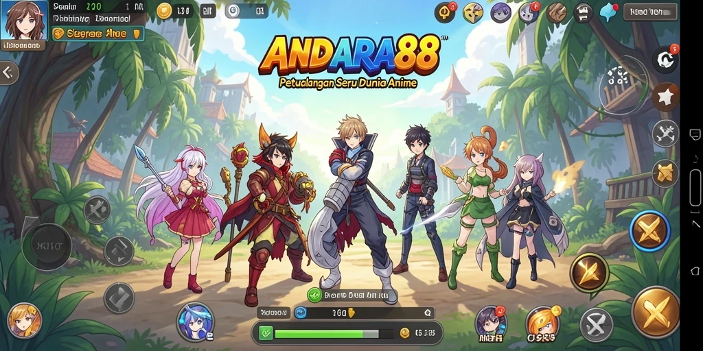 Screenshot utama ANDARA88 menampilkan aksi karakter anime yang dinamis.