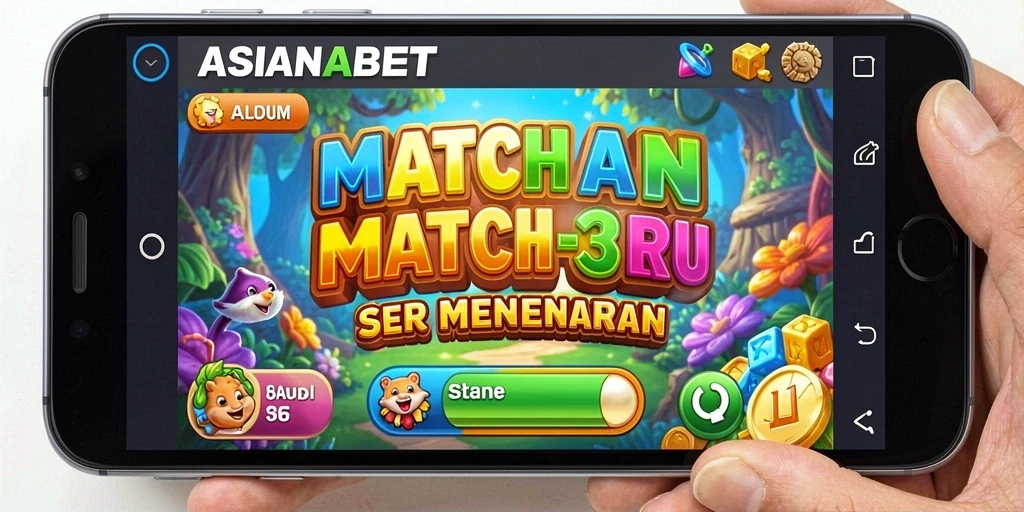 Tampilan gameplay ASIANABET dengan kombinasi simbol warna-warni.