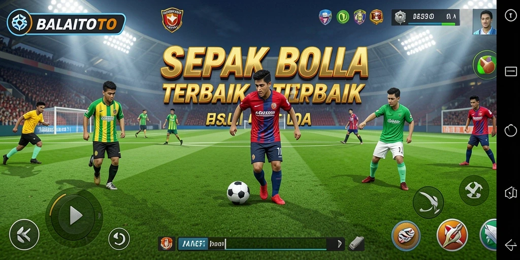 Screenshot gameplay BALAITOTO menampilkan aksi seru di lapangan sepak bola.
