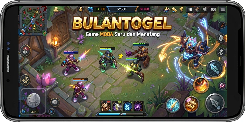 Tangkapan layar menampilkan aksi gameplay MOBA yang intens.