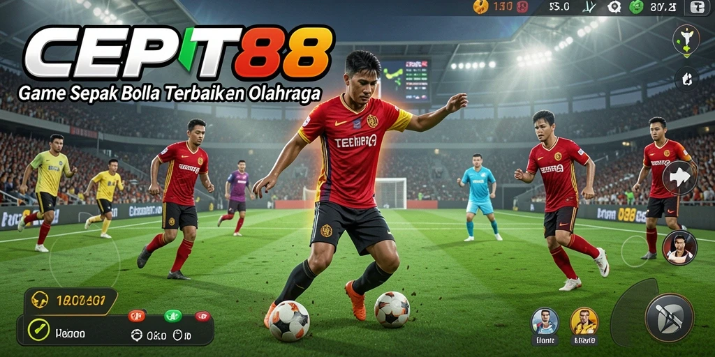 Tampilkan momen seru saat mencetak gol dalam gameplay sepak bola.