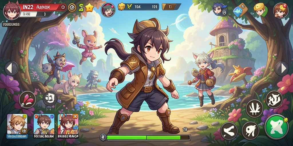 Tampilan utama gameplay IN22 yang menampilkan karakter anime dalam aksi.