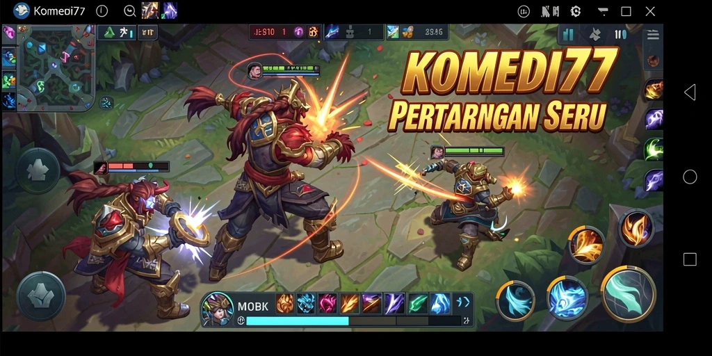 Screenshot gameplay MOBA yang seru dan mendebarkan.