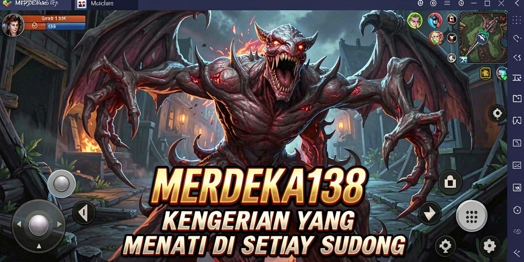 Screenshot gameplay MERDEKA138 yang memperlihatkan suasana menyeramkan.