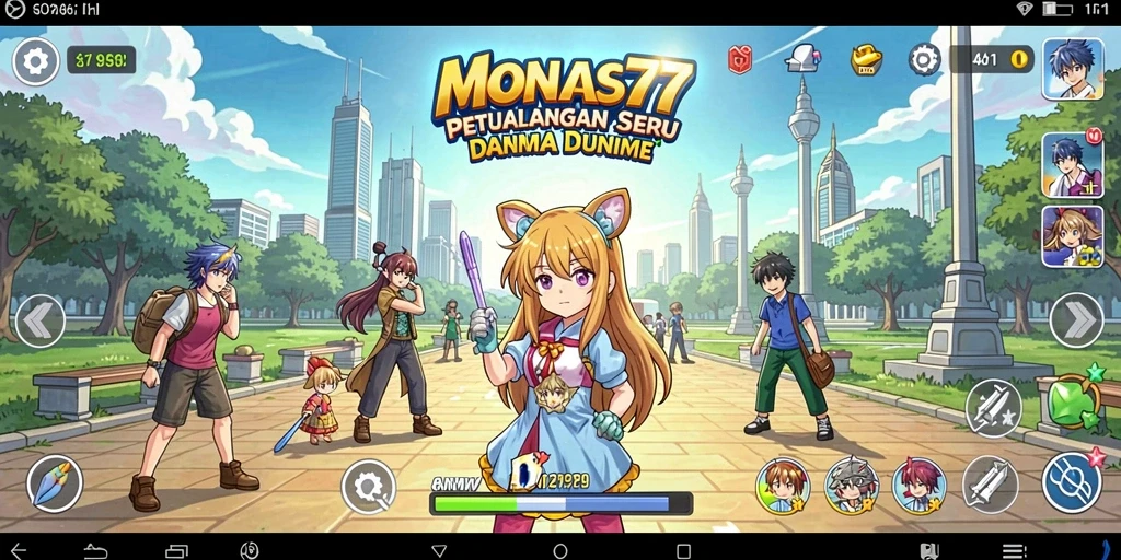 Tampilan gameplay dalam MONAS77 menampilkan aksi seru dan karakter Anime ikonik.