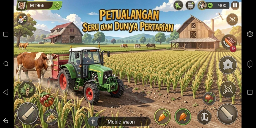 Tampilan gameplay MT966 dengan suasana pertanian yang asri dan menarik.