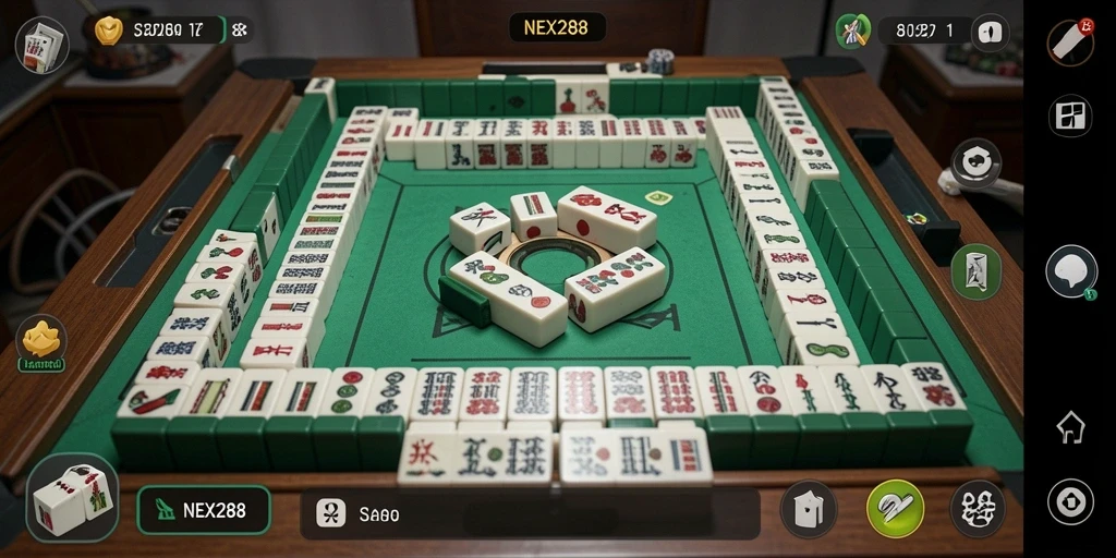 Screenshot gameplay NEX288 dengan level Mahjong yang menantang.