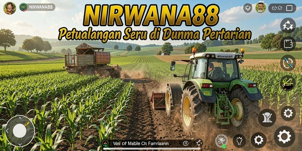Tampilan gameplay NIRWANA88 dengan ladang yang subur dan hewan ternak.