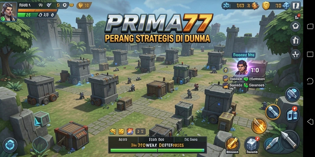 Tangkapan layar gameplay PRIMA77 menampilkan pertahanan yang kokoh melawan gelombang musuh.