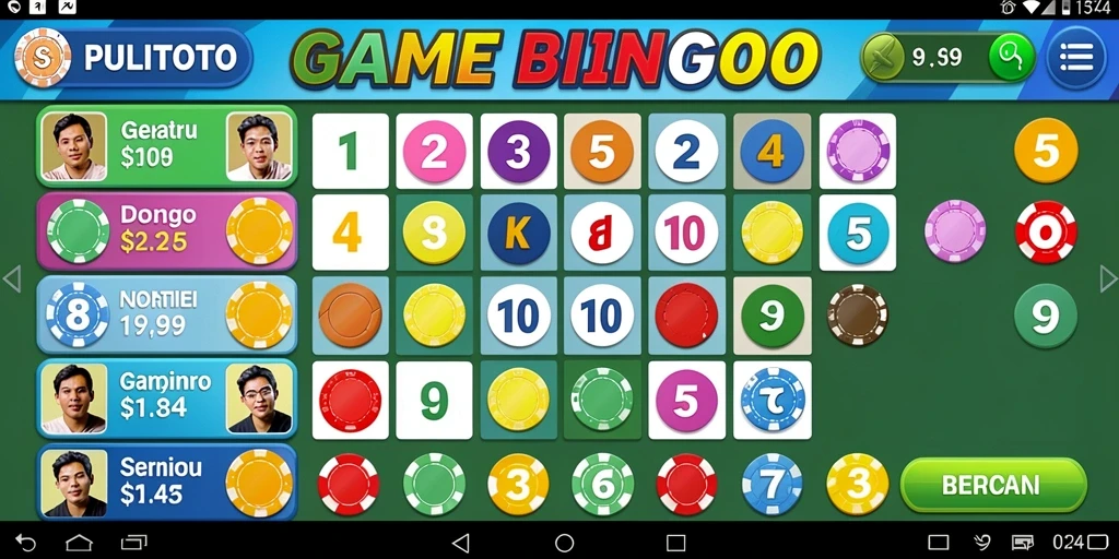 Screenshot utama PULITOTO menampilkan gameplay Bingo yang seru.