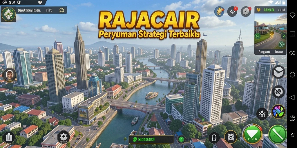 Tampilan gameplay RAJACAIR dengan grafis menarik dan manajemen kota yang kompleks.