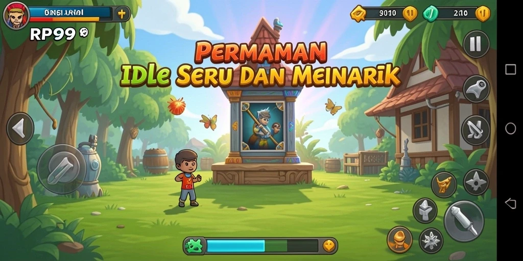 Tampilan gameplay RP99 saat mengumpulkan sumber daya dengan mudah.