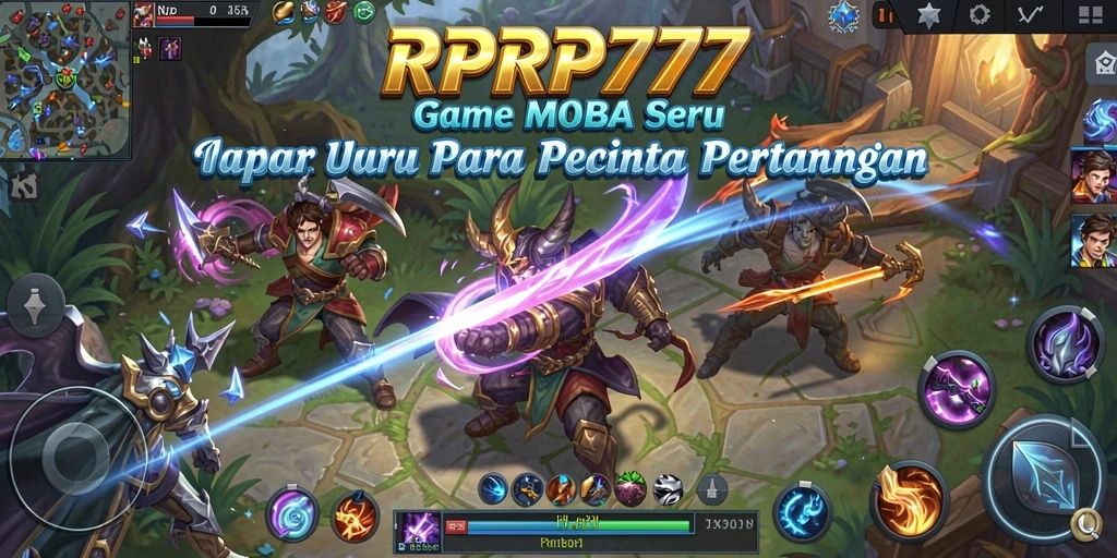 Screenshot gameplay RPRP777 menampilkan pertarungan seru antara tim di arena.