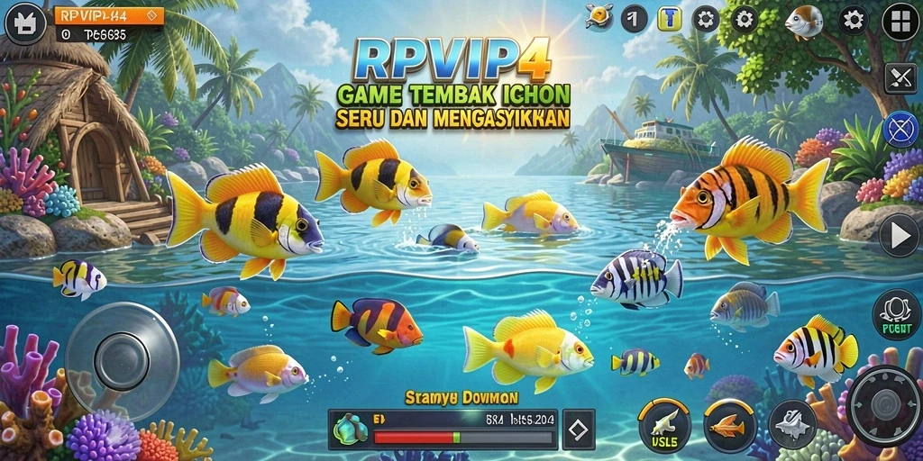 Screenshot utama RPVIP4 menampilkan aksi menangkap ikan seru.
