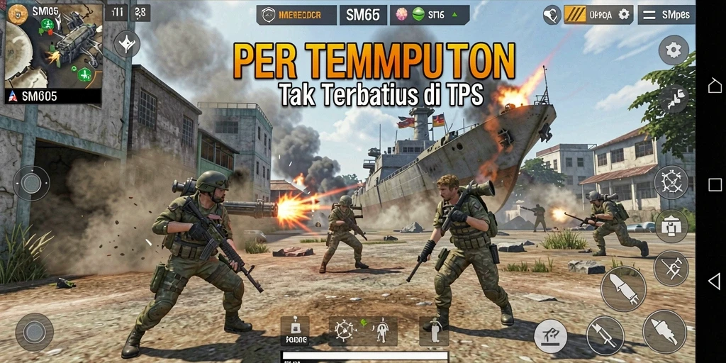 Tampak layar gameplay yang penuh aksi di SM605.