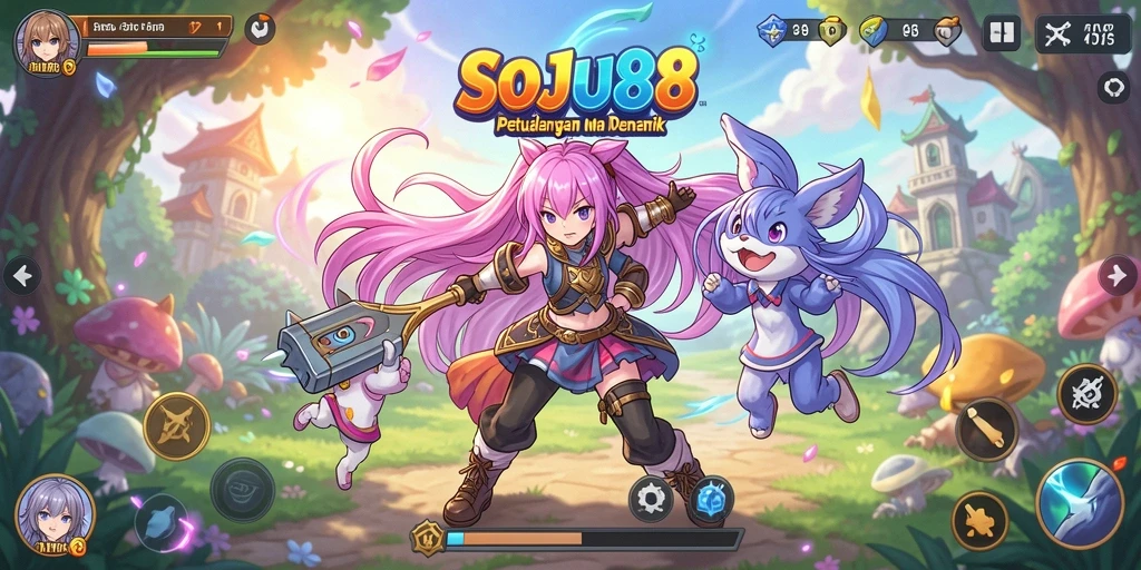 Tangkapan layar gameplay SOJU88 yang penuh aksi dan karakter anime.