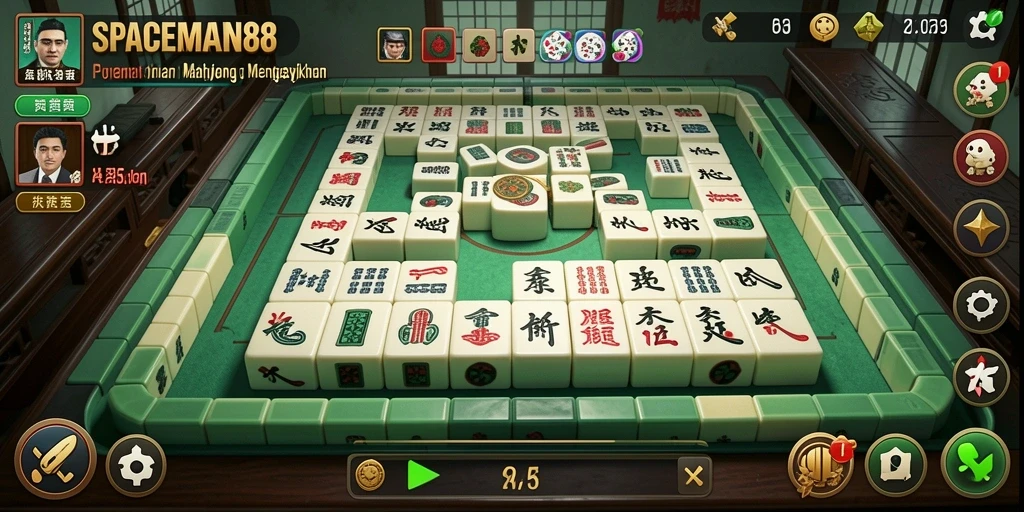 Tampilan gameplay Mahjong yang seru dan menantang di SPACEMAN88.