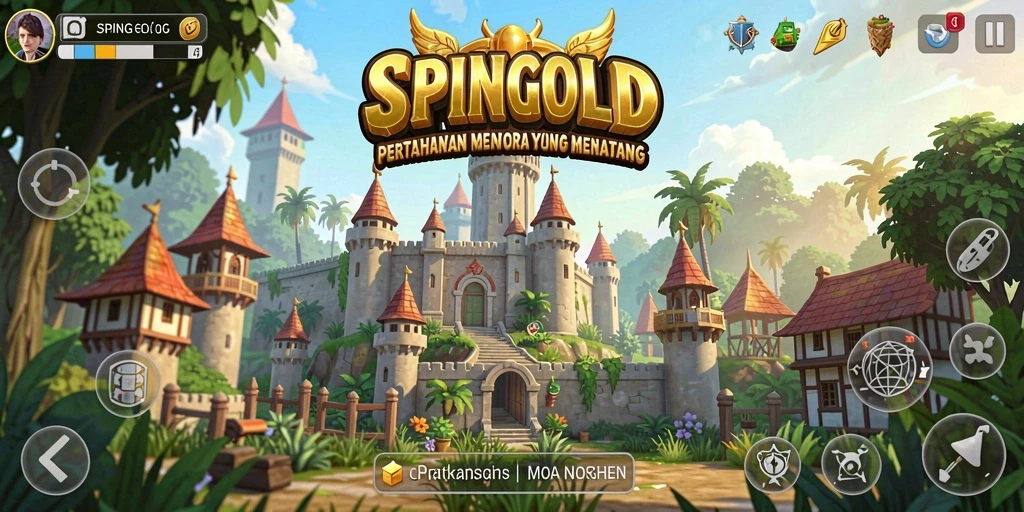 Tampilan gameplay menara pertahanan yang mendebarkan di SPINGOLD.