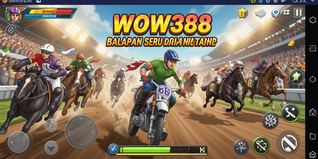 Gameplay WOW388 yang mendebarkan dengan aksi balapan intens.